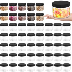 50 Pcs 10 Oz Plastic Jars with Lids Containers Storage Airtight Wide Mouth Food Jar Clear Cylinder Container for Grocery Kitchen Dry Food Butter Honey