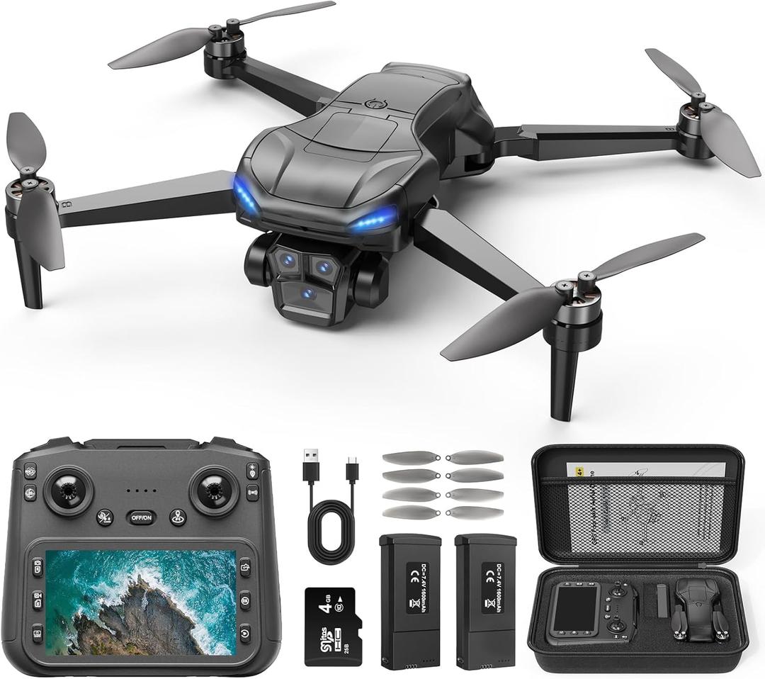 GPS Drone with 4k camera for adults, 4.5 LCD Screen Controller, Brushless Motor, 60-Min Flight Time with 2 Batteries, SD Card Included, 5G FPV Quadcopter with Smart Return, Great Gift for Beginners (black)