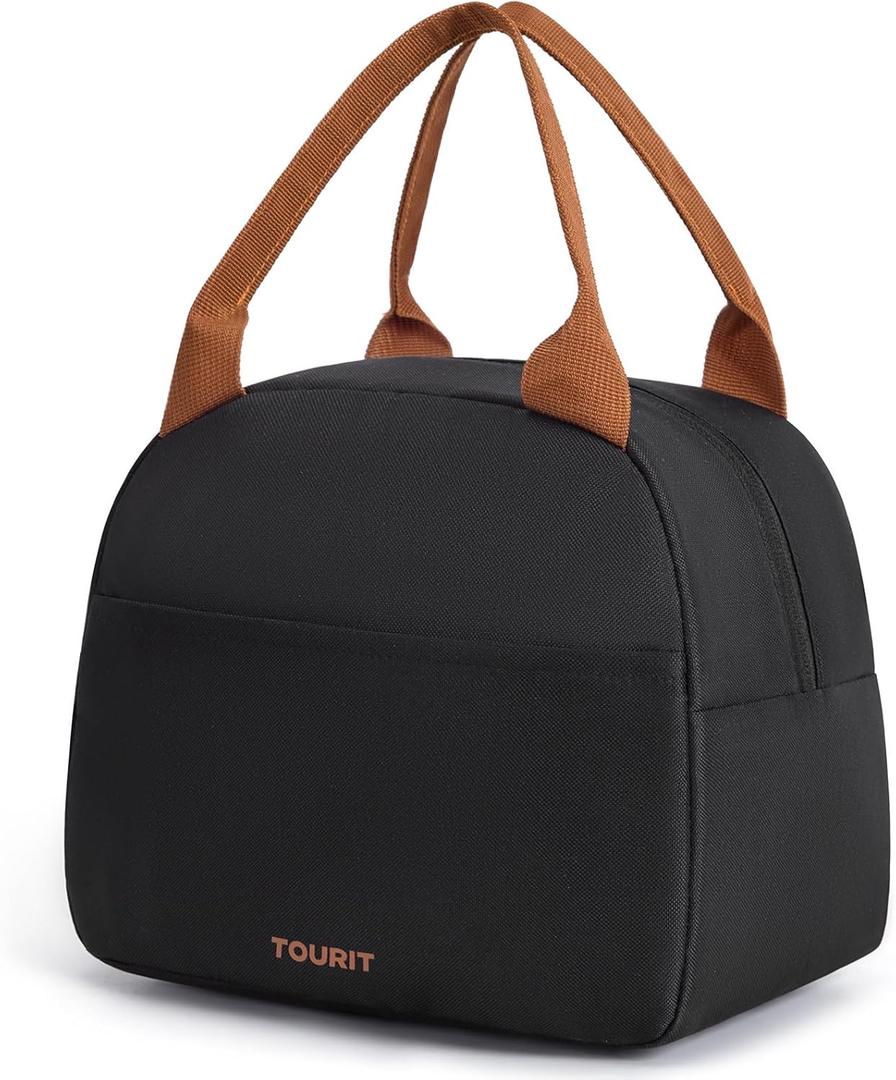 TOURIT Womens Insulated Lunch Bag Thermal Reusable Tote for Work Picnic, (Dark Black)