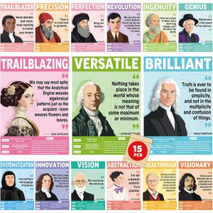 15 Pcs Famous Mathematicians Posters for Classroom Decor 15.7 x 11 Inch Inspirational Quote Math Bulletin Board Posters Math Wall Art Decorations for Elementary Middle High Back to School Library Room, medium