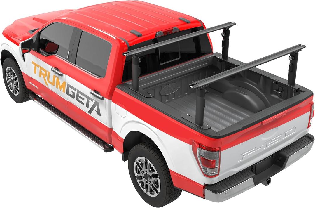 TRUMGETA Ladder Rack for Truck, 800 LBS Capacity Truck Bed Rack, 19"-25" Height-Adjustable Aluminum Truck Ladder Racks, Fit for Large-Size Pickup Ford F150/Ram 1500/Chevy Silverado/Sierra No Bed Rails