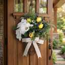 20" Spring Easter Floral Basket Wreath for Front Door, Artificial White Magnolia Yellow Tulip Door Basket Decor, Spring Easter Basket Hanger for Farmhouse Home Wall Door, Spring/Summer/Easter Wreath