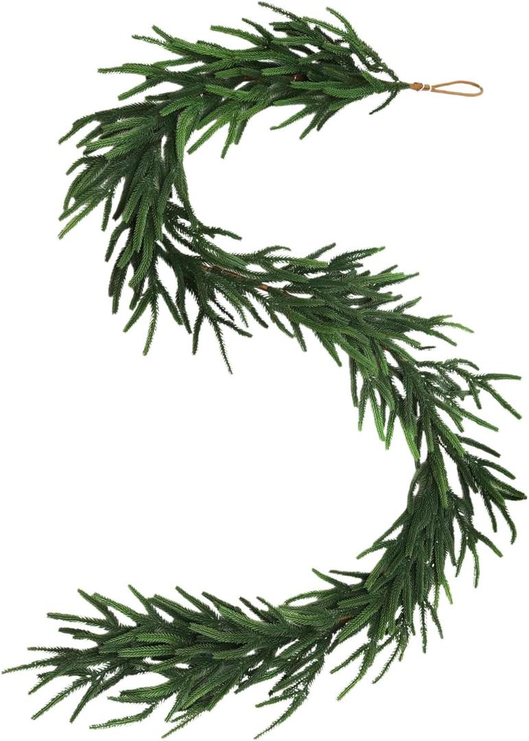 6' Real Touch Norfolk Pine Garland, Lifelike Greenery for Indoor/Outdoor Use, Christmas & Holiday Dcor, Perfect for Mantels, Railings, and Doorways