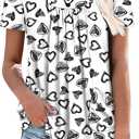 Angerella Women Tunic Tops Dressy Casual Summer Short Sleeve Shirts Floral Loose Fit Pleated Boho Top S-3XL (S)