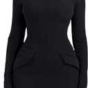 YMDUCH Women's Long Sleeve Mock Turtle Neck Bodycon Mini Tank Short Party Dress (Medium, Black)