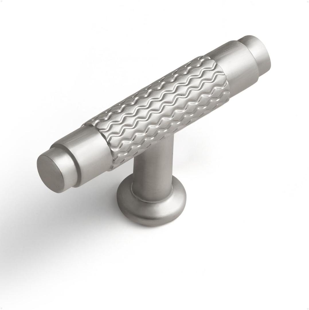 2 x 2 Pack Brushed Nickel Knurled Cabinet Knobs 2 inch(50mm) Length Single Hole Cabinet Knobs Pull Knobs for Cupboard and Closet