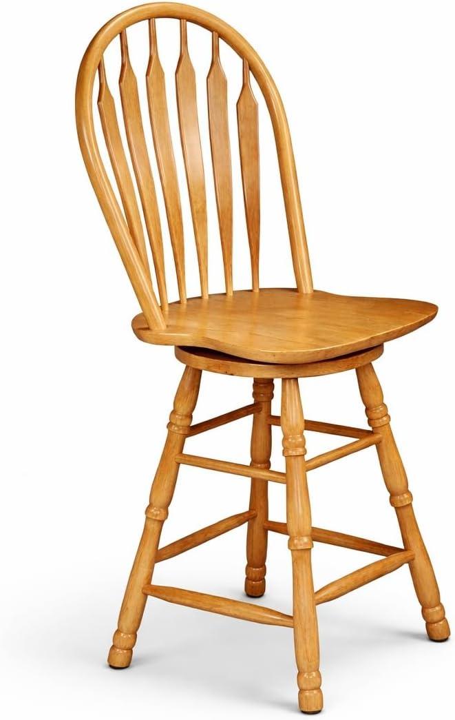 Sunset Trading Selections 24" Counter Height Swivel Barstool | Farmhouse Country Cottage Windsor Arrowback Caf Stool | Light Oak Solid Wood | Dining Room Kitchen Home Bar Furniture