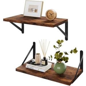 IBUYKE Deep Floating Shelves for Wall,8 Inch Deep Floating Shelves Set of 2,16W x 8D Wood Wall Shelf,Wide Floating Bookshelf for Living Room, Kitchen, Office TFS002H-2