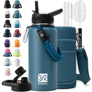 Insulated Water Bottle | Thickened Stainless Steel Vacuum Metal | Portable Sports Water Jug for Gym and Hiking with Straw, Carrier Bag, Handle Strap | BPA-Free 32 oz (Indigo)