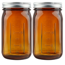 TOEKSIX Amber Glass Mason Jars Wide Mouth 32 oz/Quart with Airtight Lids and Bands 6 Pack, Amber Glass Jars for Canning, Preserving, Jam, Sauces,Pickle Fermenting, Beverages, DIY Projects