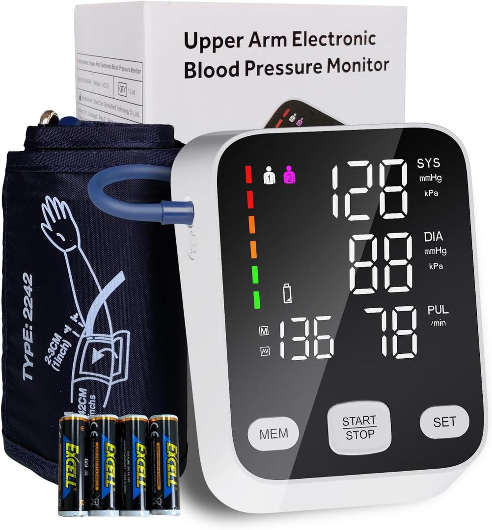 Upper arm Blood Pressure Monitor, 6-Inch Large Backlit Display, Accurate Reading, One-Button Operation, 2-User Mode with 199 Memory Records, Pulse Rate Detection, Blood Pressure Monitors for Home use