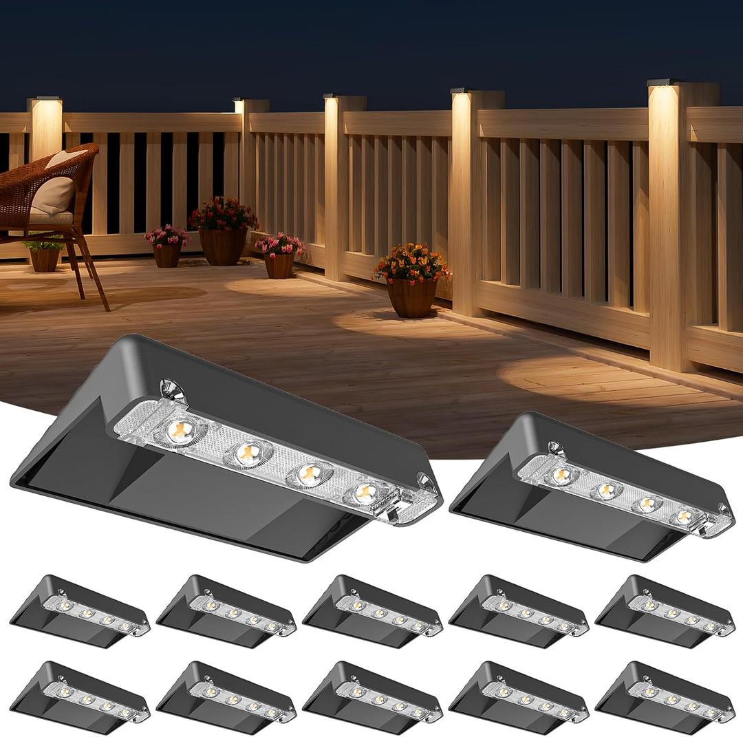 NIORSUN Solar Deck Lights Outdoor 12 Pack, IP65 Waterproof Large Size LED Stair Lights with Lenses, Auto ON Off Warm White Step Lights for Outside, Deck, Patio, Fence, Yard, Pathway and Railing Decor (Black)