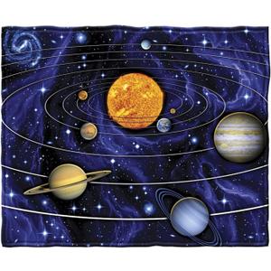 Dawhud Direct Fleece Throw Blanket - 50x60-Inch Plush Space Blanket with Solar System Design for Kids and Adults - Soft and Cozy for Bed, Couch, or Travel