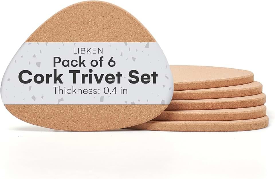 Libken Cork Trivets for Hot Dishes – Set of 6 Heat Resistant Pads – Minimal Scandinavian Design – Scratch & Stain Protection – Kitchen Hot Pads, Plant Coasters