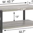 FOLUBAN Rustic Coffee Table, Modern Wood Center Table for Living Room, Industrial 2 Tier Rectangle Low Cocktail Tea Table with Storage Shelf, Light Grey, 42 inch