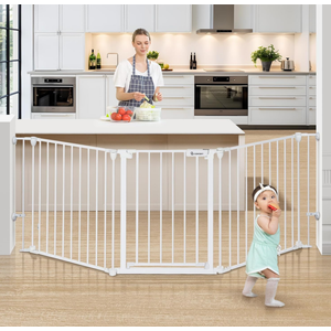 COMOMY 80" Extra Wide Baby Gate, Dog Gate for House Stairs Doorways Fireplace, Auto Close Pet Gate with Door Walk Through, 3 Metal Panels, Hardware Mounted Baby Fence Indoor Outdoor(30" Tall, White)