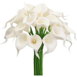 30Pack Real Touch PU Latex Artificial Calla Lily Flowers for Wedding Party and Home Decor-White