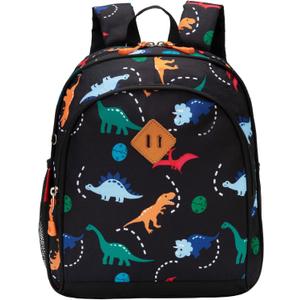 Toddler Backpack for Boys or Girls, Little Kids Backpack for Preschool or Kindergarten (Dinosaur Black, Mini)