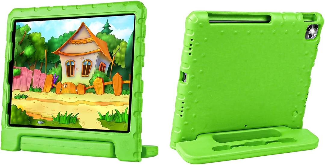 New Kids Case for iPad Pro 12.9 Case Super Protection iPad Pro 12.9 inch 6th 5th 4th 3rd Cover with Pencil Holder and Handle Stand for iPad Pro 12.9 2022 2021 2020 2018 Green