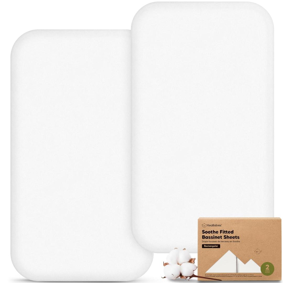 2-Pack Organic Bassinet Sheets for Boys, Girls - 100% Cotton Rectangle Baby Bassinet Mattress Sheets Compatible with Baby Delight Dreamer Bedside Sleeper 32"x21", Soft & Breathable (Soft White)