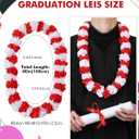 Handmade Graduation Ribbon Leis Hawaiian Leis with Wood Beads Two-Tone Grad Flower Leis for College High School Graduation Party Accessories (Red and White)