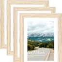 5x7 Wood Picture Frame with 4x6 Mat, Display 4x6 with Mat or 5x7 Without Mat, Wooden 5 by 7 Photo Frame, 5 x 7 Frame for Wall Hanging and Tabletop Display, 4 Pack, Natural Beige