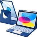 Harvopu for iPad 10th/11th Generation A16 Case with Keyboard, 360 Rotation Detachable Cover with Pencil Holder, Multi-Touch Trackpad, 7 Colors Backlit Keyboard for iPad (A16)/10th Gen (Navy Blue)