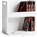 CroBlissful 2 Set Wooden DVD Storage Box DVD Storage Shelf Holder Solid Wood Cassette Tape Display Organizer with Carrying Handle for CD, Movie Cases, Each Organizer Can Store up to 26 Boxes (White)