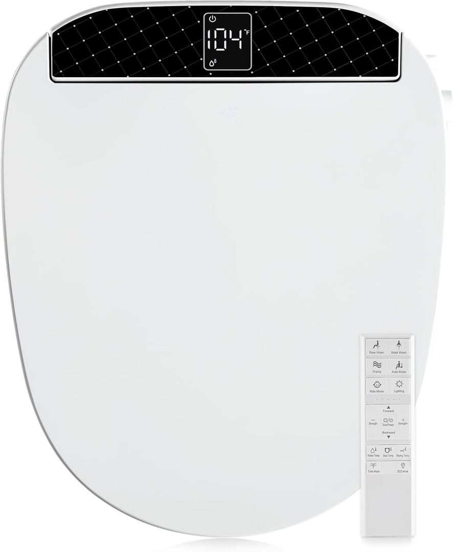 Combier CMA210DS-B Bidet Toilet Seat with Heated Seat, Turbo Wash, Warm Water & Air Dryer Wireless Remote + Side Panel Control(Round)