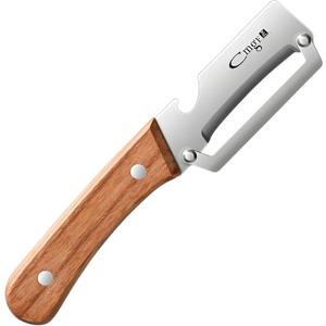 Premium Vegetable Peeler with Wooden Handle and Bottle Opener Stainless Steel Blade Kitchen Tool for Fruit Apple Potato Pumpkin Papaya Zucchini (Silver/Burlywood)