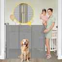 Reinforced 42 Extra Tall Pet Gate for Doorways, Extends up to 60 Wide, Extra Tall Retractable Baby Gates with Rods to Prevent Crawling Through Retractable Mesh Dog Gate Indoor Outdoor, Gray