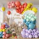 126PCS Muted Boho Rainbow Balloon Arch Garland Kit, Retro Dusty Pink Orange Mustard Yellow Sage Green Slate Blue Balloon for Groovy One Birthday Boho Baby Shower Back to School Daisy Party Decorations