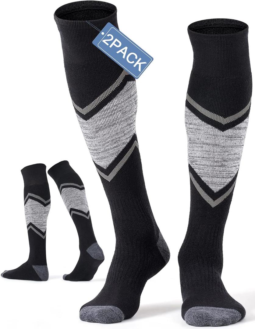 FITRELL 2/3 Pack Merino Wool Ski Socks for Snowboarding, Full Cushioned Winter Thermal Knee-high Warm Socks for Men and Women (X-Large, Black1)