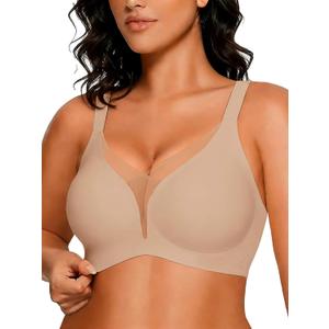 COCOMARTS Jelly Bras for Women No Underwire Push Up Deep V Mesh Comfort T Shirt Bralette Wireless Seamless Everyday Bra (Medium, Nude)