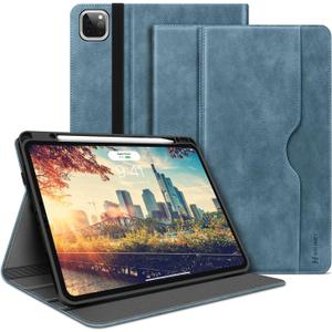 H HOLIMET Case for iPad Pro 12.9 6th/5th/4th/3rd Generation 2022 2021 2020 2018 with Pencil Holder Pocket Folio Stand Cover Soft TPU Back Shockproof, Auto Sleep/Wake, Vegan Leather (Blue)