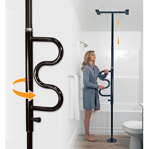 Stander Wonder Pole Plus with Rotating Double Grab Bar, Tension Mounted Security Pole for Seniors & Elderly Adults, No-Drill Floor to Ceiling Transfer Pole for Home & Bath Safety, Black