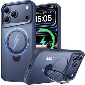 Designed for iPhone 17 Pro Case, with 360 Magnetic Stand [Compatible with MagSafe] [Military Drop Protection] Shockproof Translucent Matte Case for 17 Pro 6.3 Inch, Deep Blue