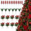 Geosar Red 48 Pieces Christmas Tree Picks Glitter Berry Stems Artificial Small Picks, Pine Branches & Holly Berries Bulk Christmas Sprigs for DIY Xmas Wreath Crafts Gifts, Holiday Xmas Home Decor