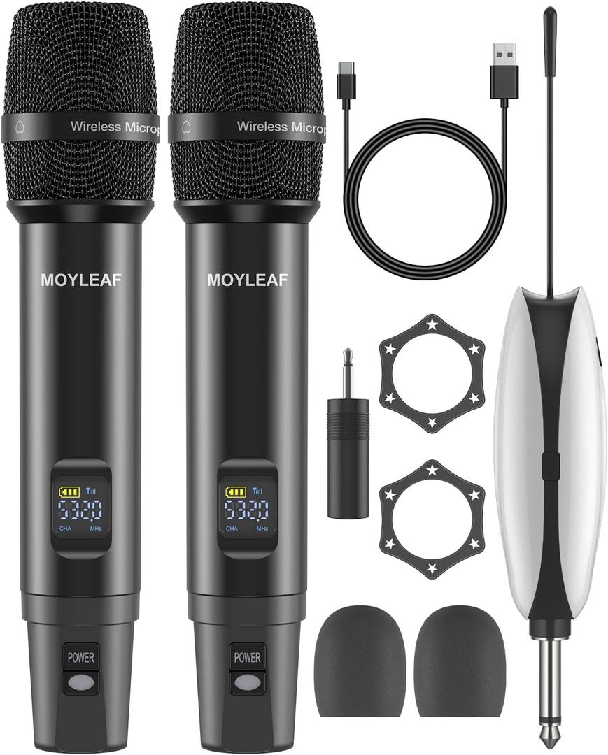 Wireless Microphone, UHF Metal Rechargeable Wireless Microphone, Rechargeable Receiver, 1/4 "Output with 1/8" Output, Suitable for Karaoke Singing, Speeches, Churches,Meetings, Weddings, 240 Ft. (Black-2005)