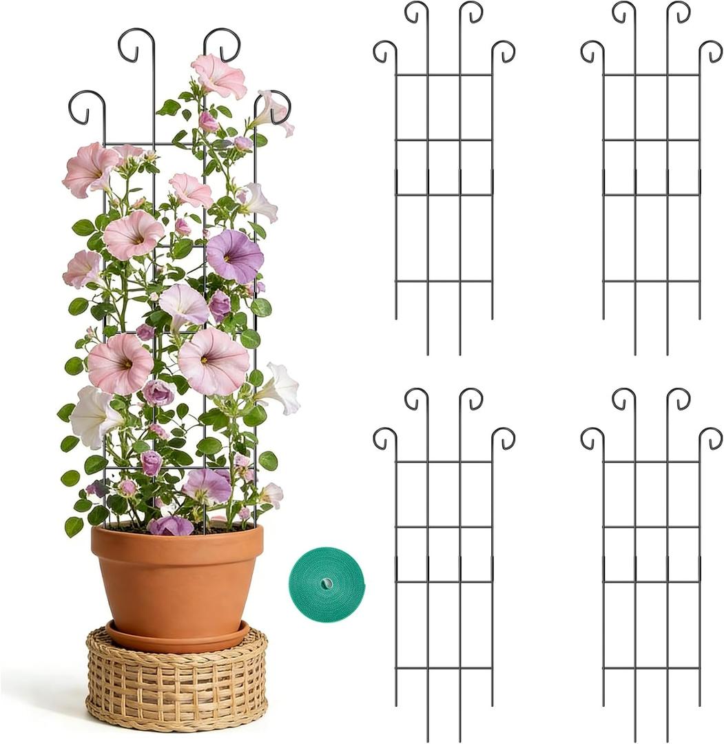 Trellis for Climbing Plants Indoor, 4 Pack 31'' Metal Plant Trellis Indoor for Potted Plants, Sturdy Plant Support Outdoor for Ivy Pothos Monstera Hoya Flower Vine, Wave Shape