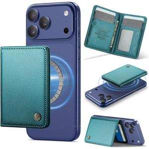 Defencase for Magsafe Wallet Magnetic Card Holder RFID Blocking, PU Leather Minimalist Phone Wallet for MagSafe Phones and Cases for iPhone 17/16/ 15/14/ 13/12/ Pro/Max/Plus/Air, Blue Green