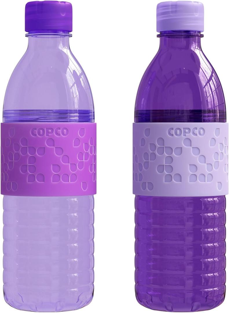 Copco Hydra 16.9oz Water Bottle, Set of 2 - Non-Slip Sleeve & BPA-Free Tritan Plastic - Dishwasher Safe, Reusable To Go Bottle - Leak-Proof, Spill-Proof, Portable Water Bottle (Purple & Light Purple)