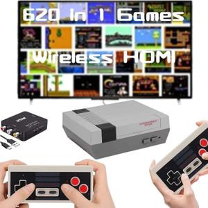 Classic Mini Retro Game Console Built in 620 Video Games,Av and HDMI Output Plug and Play Game System with Dual Wireless Controllers. (Grey)