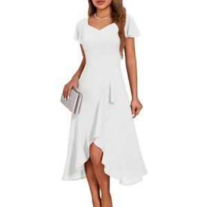 HomRain V Neck Formal Wedding Guest Dresses for Women Ruffle Sleeves for Cocktail Graduation Modest Dress (Medium), White