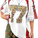 Floerns Women's Plus Size Cheetah Number Print Half Sleeve T Shirt Crew Neck Jersey Tee Tops, X-Large