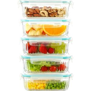 5-Packs, 36 Oz Glass Meal Prep Containers with Snap Locking Lids Glass Food Containers,Airtight Lunch Container,Microwave, Oven, Freezer and Dishwasher