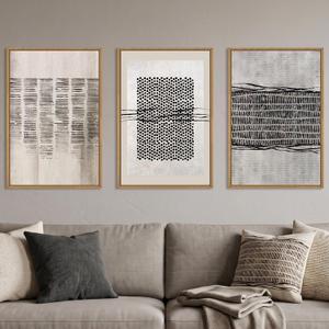 Aryroi Black and Beige Abstract Minimalist Framed Canvas Wall Art-24"x36"x3