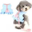 Zunea No Pull Small Dog Girl Harness Dress Escape Proof Cat Kitten Vest Harness Leash Set Step-in Soft Cotton Padded Polka Dot Jacket Chihuahua Puppy Clothes with Cute Bow for Walking Blue S (S (Chest:14.5-15.7", Neck:9-9.8"))