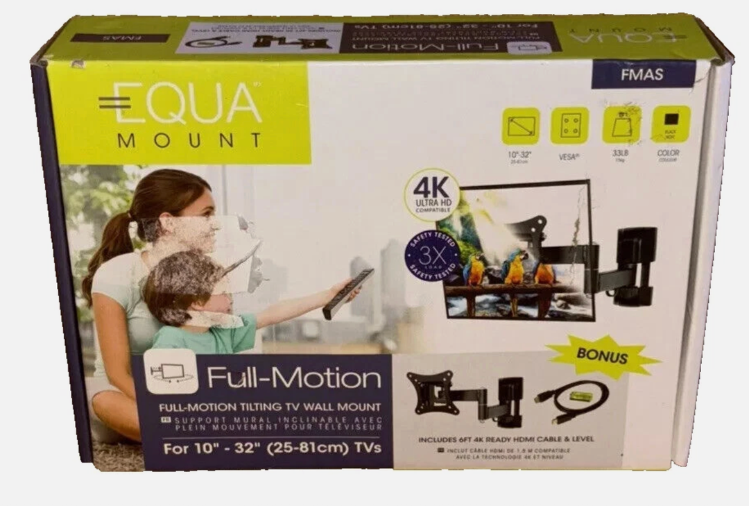 EQUA FULL MOTION TILTING TV WALL MOUNT BRACKET SWIVEL 10"-32" IN LED LCD NEW, DI51208 SMART HOME PERSONAL KEYCHAIN ALM