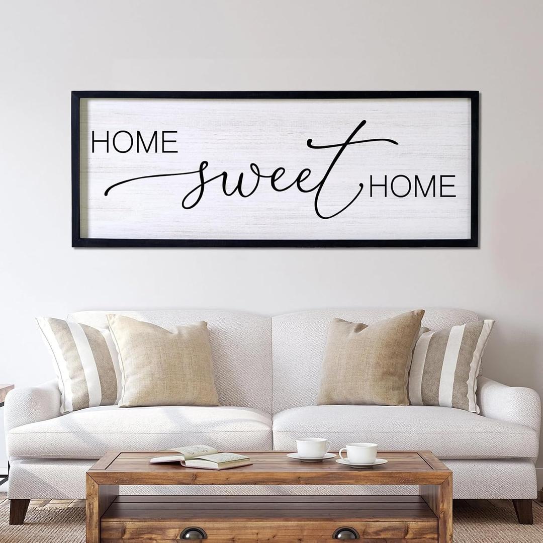 Home Sweet Home Decorative Rustic Sign & Plaque Framed Wall Art for Couples, 40''15'' Vintage Farmhouse Wooden Horizontal Home Sweet Home Wall Decor Above Bed, Cottagecore Wedding Gift